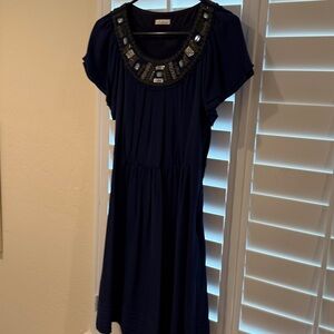 Shoshanna Elegant Navy Blue Dress with Embellished Neckline